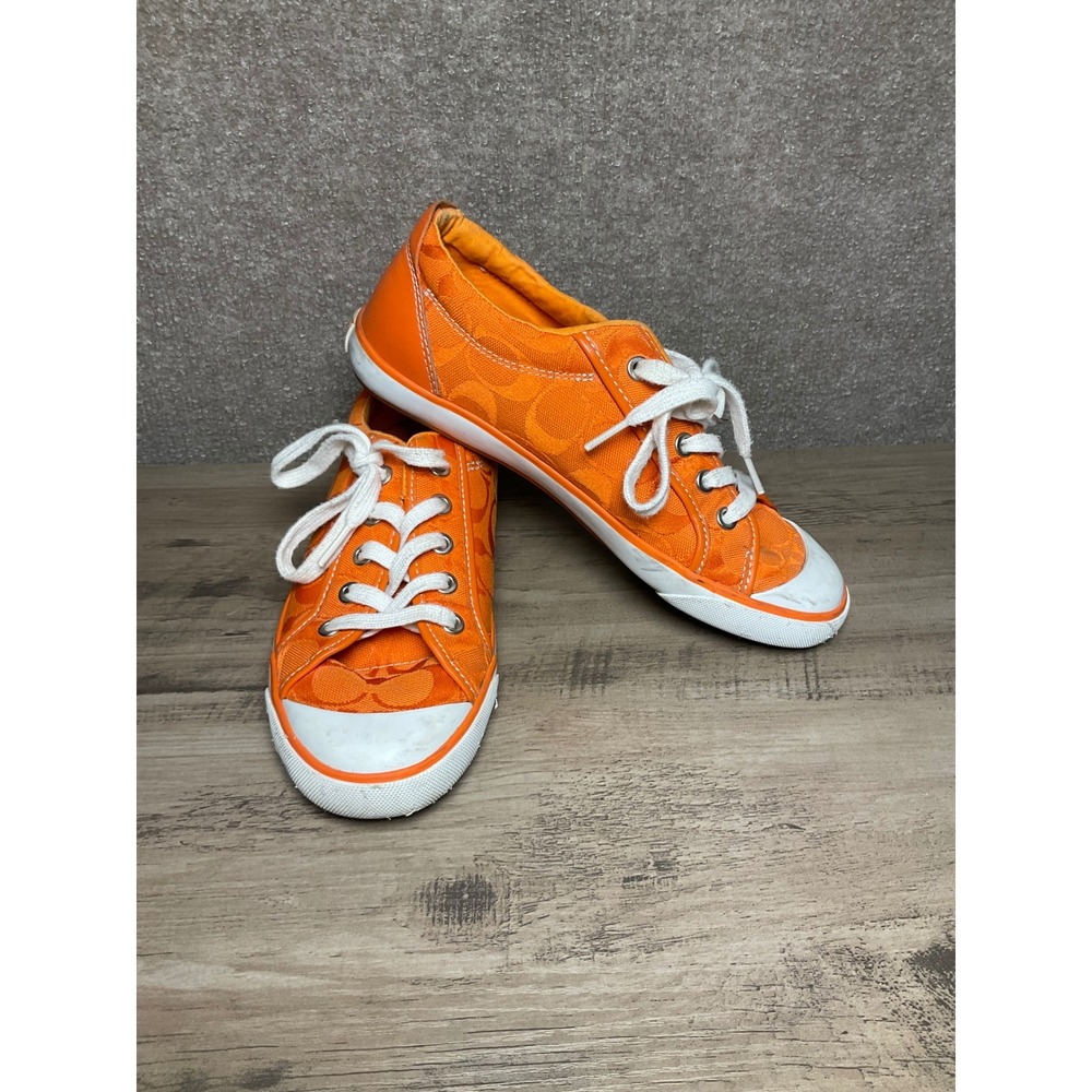 Coach Barrett Orange Signature Monogram Canvas Low Top Sneakers A1076 7.5M